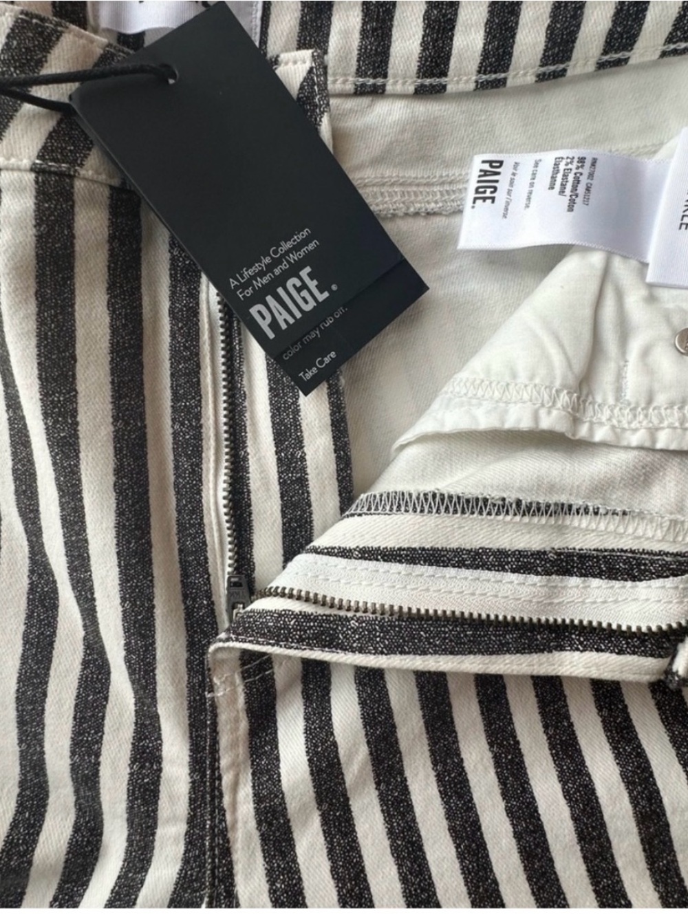 PAIGE Black and White Vertical Stripe Chinos - Picture 3 of 4